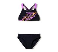 Speedo Girls Medley Logo Racerback Bikini Set Swimming Costume Black Size 14 Years