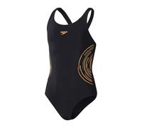 Speedo Girls Placement Muscleback Swimming Costume Black Orange