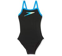 Speedo Girls Placement Thinstrap Muscleback Swimsuit - Lrg Boom Black/Brill Blu/Br, Size: 26