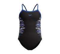 Speedo Girls Placement Thinstrap Muscleback Swimsuit Swimming Costume Anthracite/Deep Sapphire Size 9-10 Years