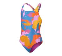 Speedo Girls Printed Medalist Swimsuit - Baja Blue/Mango/Twilight Mauve/Carrot Cake/Neon Violet - Size 13-14