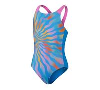 Speedo Girl's Printed Pulseback Blue Yellow Swimsuit Swimming Costume, Baja Blue/Mango/Twilight Mauve/Carrot Cake/Mystic, 5 Years
