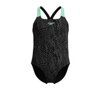 Speedo Girls Snake Print Powerback One Piece Swimsuit (Black/Green)