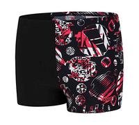 Speedo Glitchamp Allover 1 Leg Aquashort Swimsuit, Children, boys, Swim Briefs, 8-33162D834, black/lava red/White, 15-16