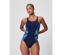 Speedo Hyperboom Splice Printed Racerback Swimsuit Blue Mix