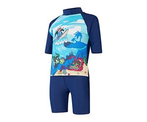 Speedo Infant Boy's Learn to Swim Sun Protection Top & Shorts | Junior Boys | Holiday Wear | UV Protection, Harmony Blue/Bondi/Becah Blue/White, 3 Years