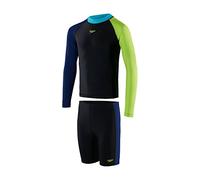 Speedo Junior Boy's Colourblock Sun Protection Rash & Jammer Set, Black/Northern/Atomic Lime/Pool, 15-16 Years