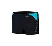 Speedo Junior Boy's Hyperboom Splice Aquashort Swimming Trunks | Chlorine Resistant | Quick Drying | Stretch Fabric | Print Detail, Black/Bolt, 9-10 Years