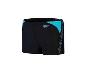 Speedo Junior Boy's Hyperboom Splice Aquashort Swimming Trunks | Chlorine Resistant | Quick Drying | Stretch Fabric | Print Detail, Black/Bolt, 5-6 Years
