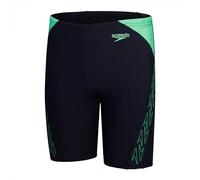 Speedo Junior Boy's Hyperboom Splice Jammer Swimming Trunks | Chlorine Resistant | Quick Drying | Stretch Fabric | Comfort Fit, True Navy/Harlequin Green, 9-10 Years