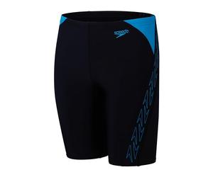 Speedo Junior Boy's Hyperboom Splice Jammer Swimming Trunks | Chlorine Resistant | Quick Drying | Stretch Fabric | Comfort Fit, Black/Bolt, 9-10 Years