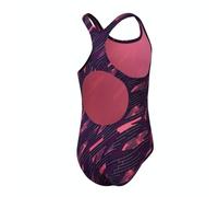Speedo Junior Girl's Hyperboom Allover Medalist One Piece Swimsuit | Chlorine Resistant | Quick Drying, True Navy/Electric Pink/Fandango Pink, 7-8 Years