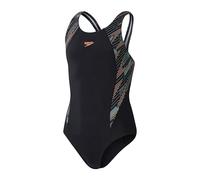 Speedo Junior Girl's HyperBoom Splice Muscleback Swimsuit | Swim Training |Chlorine Resistant | Quick Drying | Stretch Fabric | Comfort Fit | 1 Piece, Black/Country Green/Nectarine, 13-14 Years