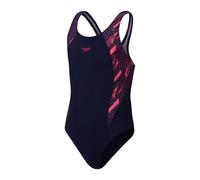Speedo Junior Girl's HyperBoom Splice Muscleback Swimsuit | Swim Training |Chlorine Resistant | Quick Drying | Stretch Fabric | 1 Piece, True Navy/Electric Pink/Fandango Pink, 13-14 Years