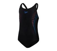Speedo Junior Girl's Plastisol Placement Muscleback Swimsuit, Black/Siren Red/Blue Flame, 5-6 Years