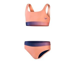 Speedo Kids Cont Band 2Pc Two Piece Swimsuit Orange/Purple 15-16 Years