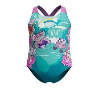Speedo Girl's Learn to Swim Printed CroSback Swimsuit | Chlorine Resistant | Recycled Fabric | Stretchy Fabric, Neon Violet, 6-9M6-9M