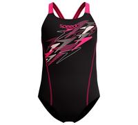 Speedo Girls Medley Logo Medalist Swimsuit Swimming Costume Anthracite/Margarita Pink Size 7-8 Years