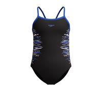 Speedo Girls Placement Thinstrap Muscleback Swimsuit Swimming Costume Anthracite/Deep Sapphire Size 9-10 Years
