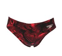 Speedo Mens Allover 7cm Swim Briefs in Black Red - Size 28 (Waist)