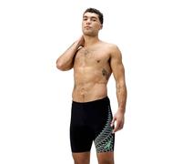 Speedo Men's Gala Medley Logo Jammer | Swim Training | Technical Fabric | Athletic Design Swimwear, Black/Alfalfa Green, 36