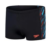 Speedo Men's Hyperboom Panel Aquashort | Swim Training | Fitness | Chlorine Resistant, Black/Picton Blue/Siren Red, 36/13
