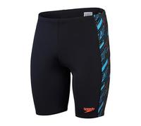 Speedo Men's Hyperboom Panel Jammer | Swim Training | Fitness | Chlorine Resistant, Black/Picton Blue/Siren Red, 28