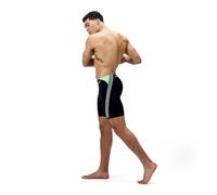 Speedo Men's Hyperboom Splice Jamer Swiming Trunks | Quick Drying | Training | FitneS | Chlorine Resistant, Black/Alfalfa Green, 3636