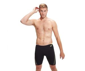 Speedo Men's Hyperboom Splice Jammer Swimming Trunks | Quick Drying | Training | Fitness | Chlorine Resistant Swimwear, Black/Yellow, L