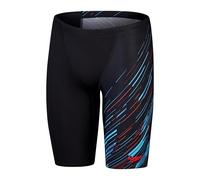 Speedo Men's Hyperboom V-Cut Jammer | Quick Drying | Training | Fitness | Chlorine Resistant Swimwear, Black/Picton Blue/Siren Red, 6