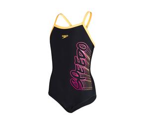 Speedo Thinstrap Muscleback Girls Swimsuit Swimming Costume Black Pink