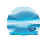 Speedo Unisex-Adult Swim Cap Silicone Elastomeric, Blended Stripe Enamel Blue