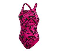 Speedo Women's Hyperboom Allover Medalist Swimsuit,Quick Drying, Fitness, Chlorine Resistant, Black/Electric Pink/Ecstatic Pink, 28
