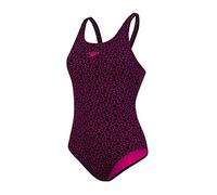 Speedo Women's Boom Star Allover Muscleback Swimsuit, Black/Electric Pink, (UK 8)