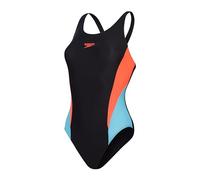 Speedo Women's Colourblock 2.0 1 Piece Swimsuit | Training Swimwear | Soft Feel | Swim Fitness, Black/Siren Red/Picton, 34/10