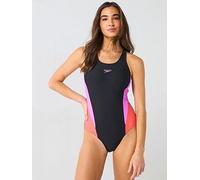 Speedo Women's Colourblock 2.0 Swimsuit Swimming Costume Neon Violet Size 38" Approx UK 16