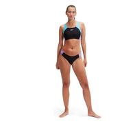 Speedo Womens Colourblock Splice 2 Piece Swimming Costume Black Sweet Purple Picton Blue Size 42