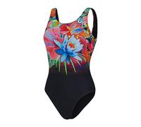 Speedo Women's Digital Placement U-Back Swimsuit, Black/Siren Red/Vital Blue, 32