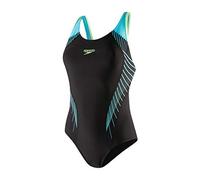 Speedo Women's Fit Laneback Swimsuit, Black/Aqua Splash/Bright, Size: 28 (UK 6)