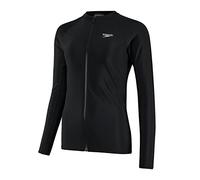 Speedo Women's Full Zip Long Sleeve Sun Protection Rash Top | UV Protection | Zip Front, Black, L