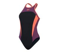 Speedo Women's High Neck Bust Support Splice Cross back Swimsuit Swimming Costume Black Red Size UK 36