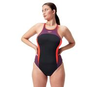 Speedo Women's High Neck Bust Support Splice Cross back Swimsuit Swimming Costume Black Red Size UK 36