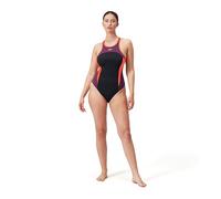 Speedo Women's High Neck Splice Cross back Swimsuit Swimming Costume with Bust Support Black Red Size UK 40