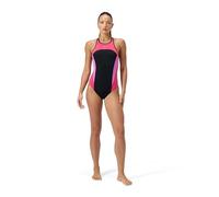 Speedo Women's High Neck Splice Cross Back Swimsuit Swimsuit Swimming Costume Raspberry Fill Size 40" Approx UK 18