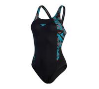 Speedo Women's HyperBoom Splice Muscleback Swimsuit | Classic Design | Quick Drying | Training | Fitness | Chlorine Resistant, Black/Bolt/Dove Grey, 28