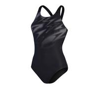 Speedo Womens Hyper Boom Abstract Patterned Swimsuit in Black/Grey - Size 2XS