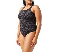 Speedo Women's Hyperboom Allover Medalist Swimsuit,Quick Drying, Fitness, Chlorine Resistant, Black/Oxid Grey/USA Charcoal, 30