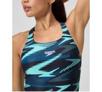 Speedo Women's Hyperboom Allover Medalist Swimsuit |Quick Drying | Fitness | Chlorine Resistant Swimsuit, Dark Teal, 36