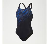 Speedo Women's Hyperboom Placement Muscleback Swimsuit | Quick Drying | Training | Fitness | Chlorine Resistant, Black/True Cobalt/Curious Blue, 28