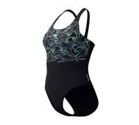 Speedo Women's Hyperboom Placement Muscleback Swimsuit | Quick Drying | Training | Fitness | Chlorine Resistant, Black/Alfalfa Green, 38